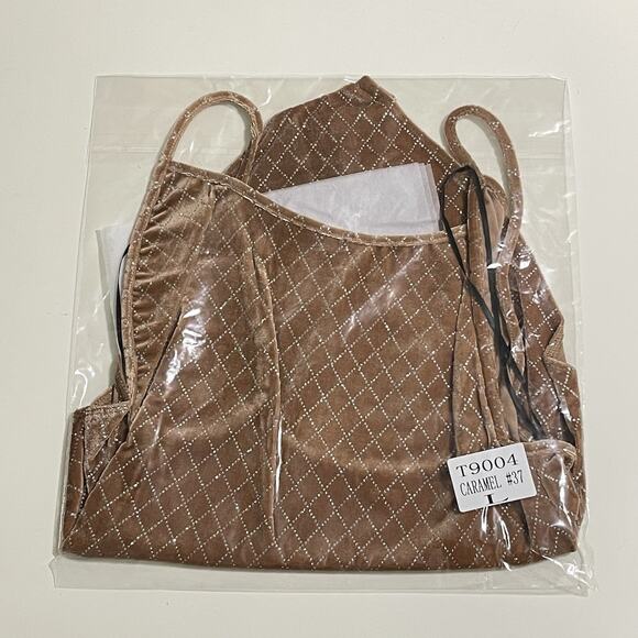 Velvet Diamond Check Print Bodysuit Size L Light Brown Metallic Cheeky Party NEW - Picture 10 of 12